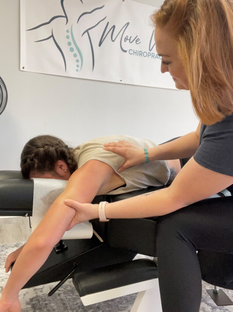 A picture of a patient receiving manual release therapy and manual stretching.