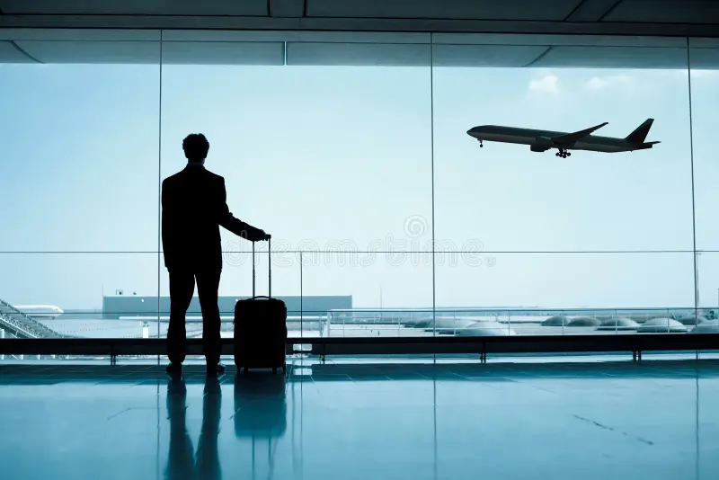 A picture of a man waiting at an airport.